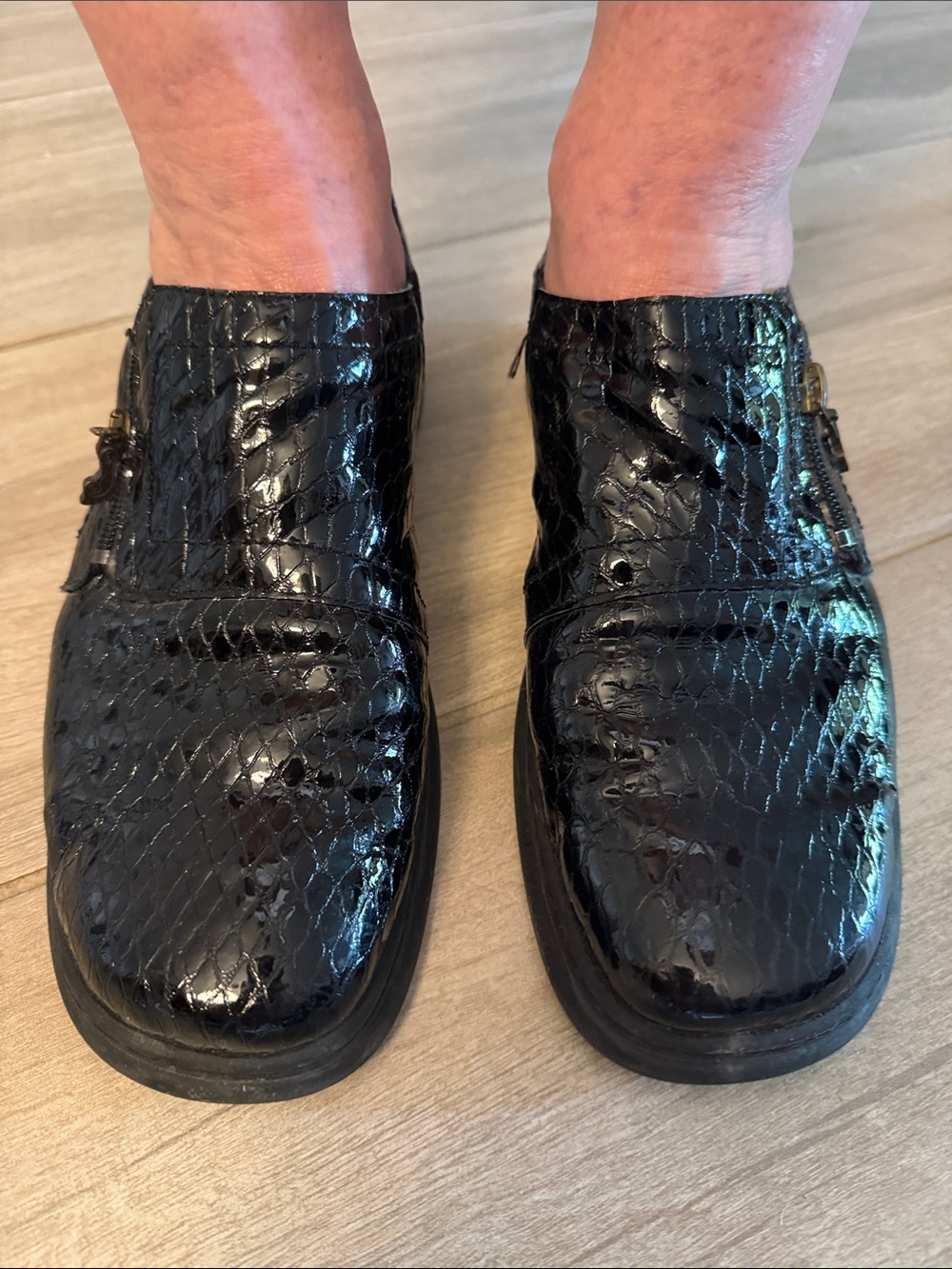 Romu’s Black Patent Leather Slip-On with Side Zipper